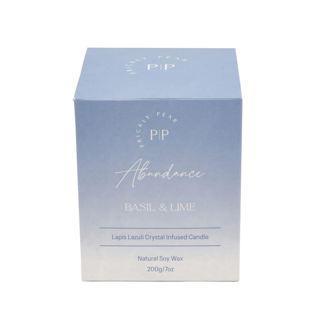 Lapis Lazuli Crystal 'Abundance' Basil & Lime Scented Candle